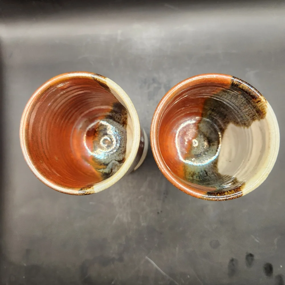 Art Pottery Goblets, Neutral Earth Tones, Set of 2